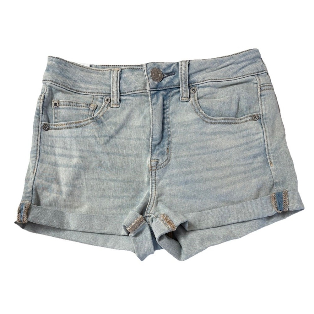 American Eagle High Rise Shortie Denim Shorts Women's Size 4 Light Wash Cuffed